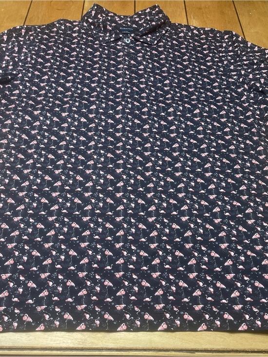 Bugatchi Other - Bugatchi OooCotton 8 Way Tech Black Polo with Pink Flamingo Motif Size Large